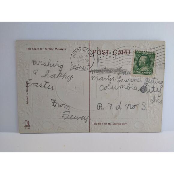 Easter Postcard Humanized Chicks Living In Giant Egg House Fantasy Germany 2142 - Picture 3 of 4